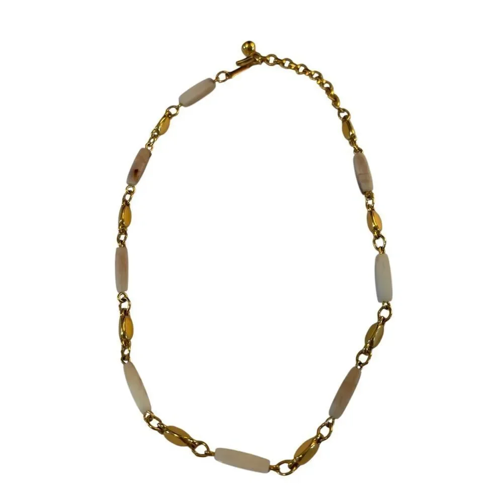 Vintage Trifari Shiny Gold Tone & Beaded Choker. Great Neutral Piece!
